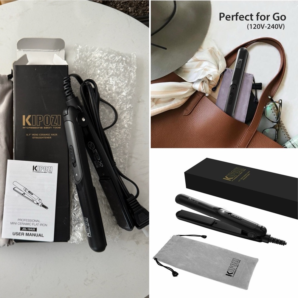 KIPOZI 0.7-Inch Mini Travel Ceramic Flat Iron Hair Straightener Curler
